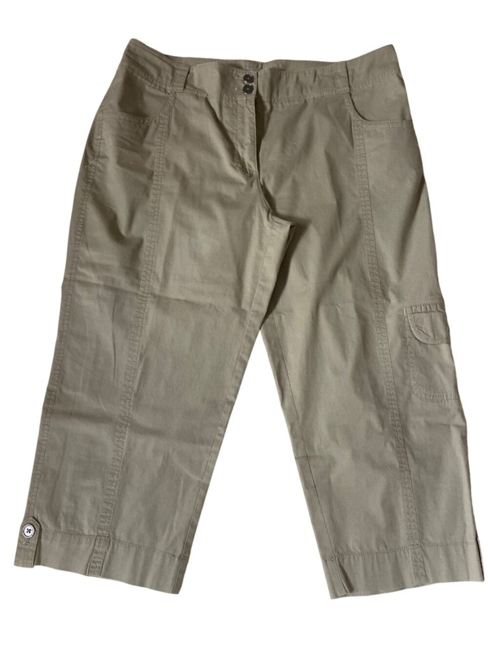 Chicos Womens Size 0.5 Khaki Cropped Pants With Pockets Stretch Cotton Blend
